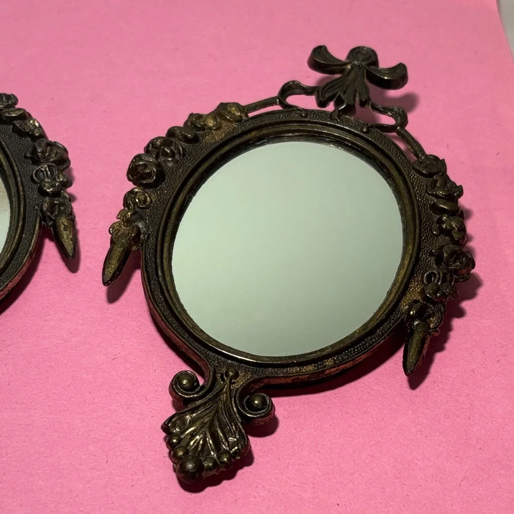 Vintage Ornate Style Bronze Wall Mirrors - Pair